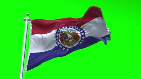 Flag of Missouri US State waving flag animation on a green screen Video stock 296868629