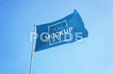 Flag mockup on clear sky. Blank flag for adverisement od sport flag promotion PSD Template
