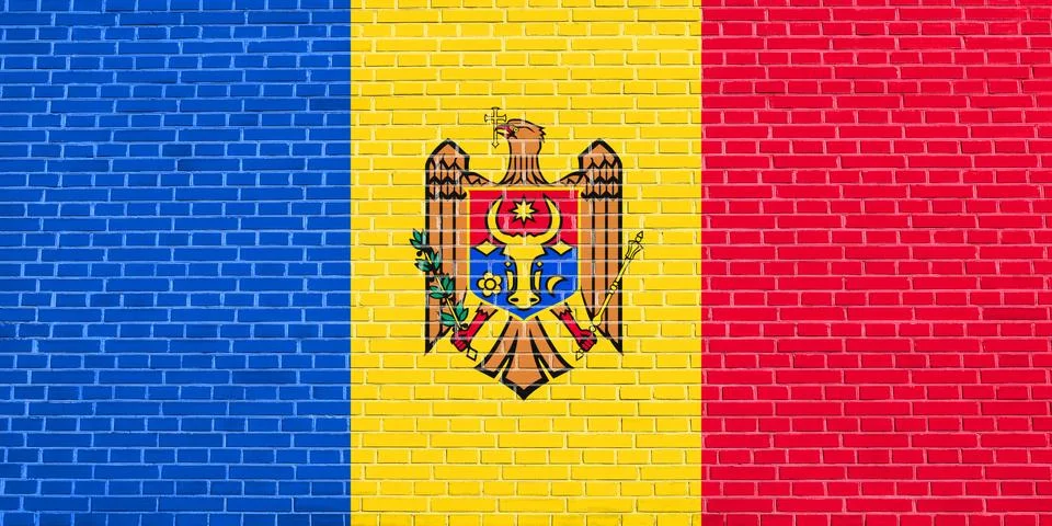 Flag of Moldova on brick wall texture background Stock Illustration