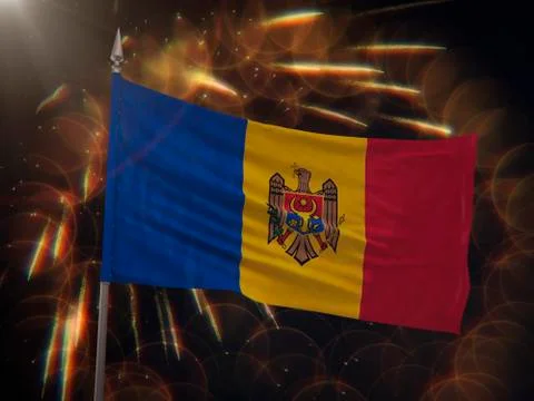 Flag of Moldova with fireworks display in the background Stock Illustration