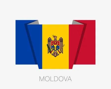 Flag of Moldova. Flat Icon Waving Flag with Country Name Stock Illustration