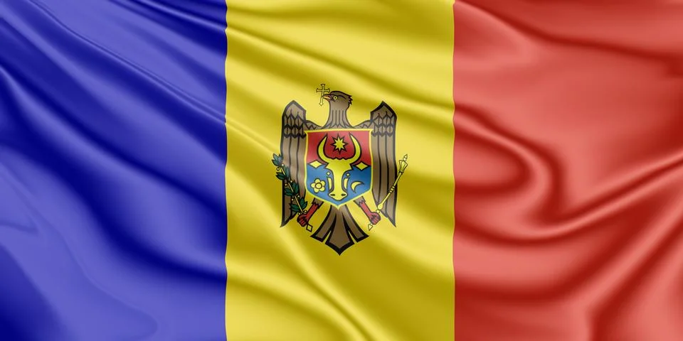 Flag of Moldova fluttering in the wind in 3D illustration Stock Illustration