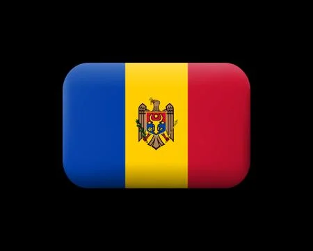 Flag of Moldova. Matted Vector Icon and Button. Rectangular Shape Stock Illustration
