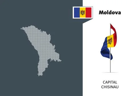 Flag of Moldova on white background. Dotted map of Moldova Stock Illustration