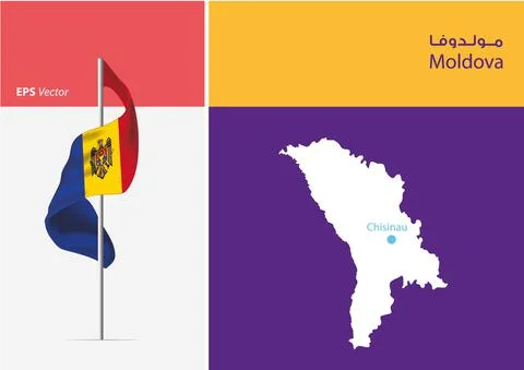 Flag of Moldova on white background with Map Stock-Illustration