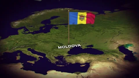 The Flag of Moldova on the World Map, Moldova  map with flag 3d animation Stock Footage 306601306