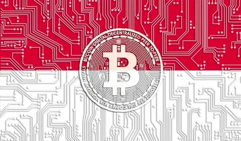 Flag of Monaco and bitcoin, Integrated Circuit Board pattern. Bitcoin Stock G Stock Illustration