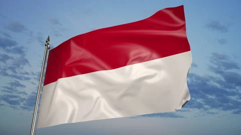 Flag of Monaco on a flagpole. 3D animation against a blue sky with clouds Vídeo Stock 205004567