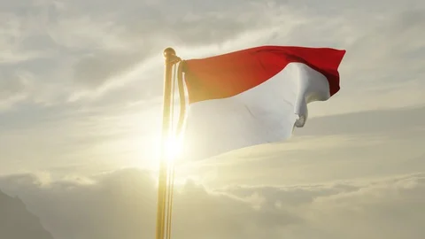 Flag of Monaco Waving, Realistic Animation, 4K UHD 60 FPS Slow-Motion Stock Footage 130117626