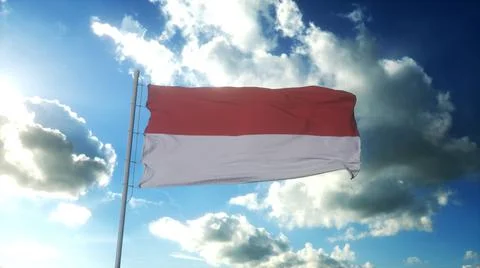 Flag of Monaco waving at wind against beautiful blue sky. 3d illustration Stock Illustration