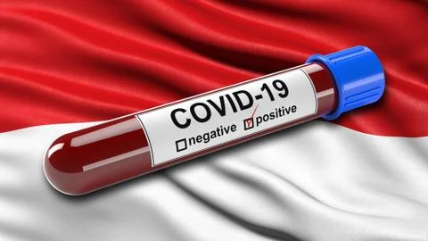 Flag of Monaco waving in the wind with a positive Covid-19 blood test tube. 3 イラスト素材