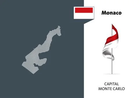 Flag of Monaco on white background. Dotted map of Monaco Stock Illustration