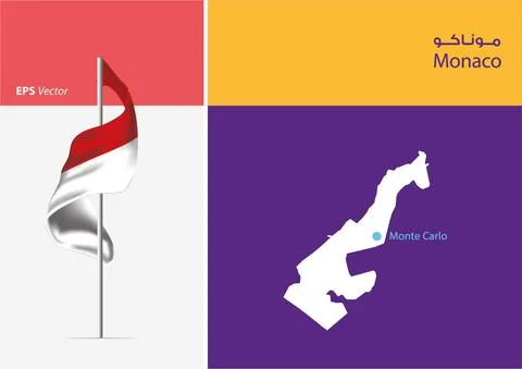Flag of  Monaco on white background with Map Stock Illustration
