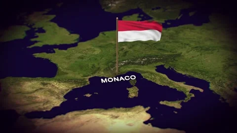 The Flag of Monaco on the World Map, Monaco map with flag 3d animation Stock Footage 306613836