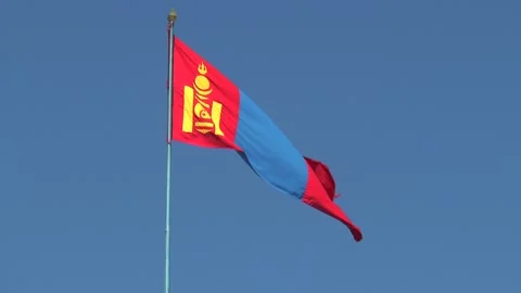 Flag of Mongolia against blue sky. Stock Footage 302759242