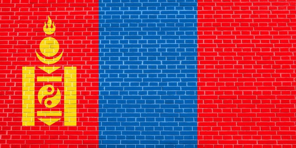 Flag of Mongolia on brick wall texture background Stock Illustration
