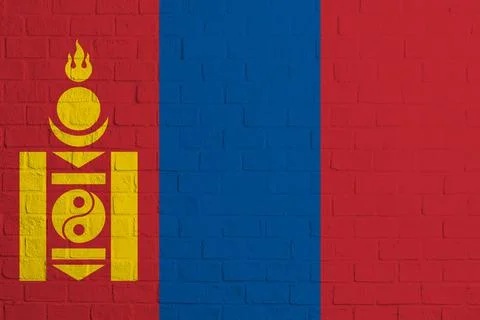Flag of Mongolia. Brick wall texture of the flag of Mongolia Stock Photos