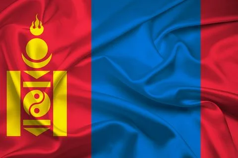 Flag Of Mongolia, Mongolia flag, National flag of Mongolia. fabric and text.. Stock Illustration