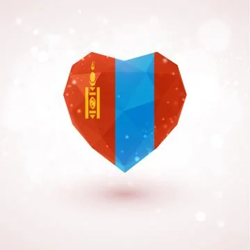 Flag of Mongolia in shape diamond glass heart. Triangulation style 库存插图