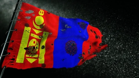 The flag of Mongolia is torn and marked with the virus of covid-19 . 動画素材 127198469