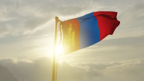 Flag of Mongolia Waving, Realistic Animation, 4K UHD 60 FPS Slow-Motion Video stock 128897797