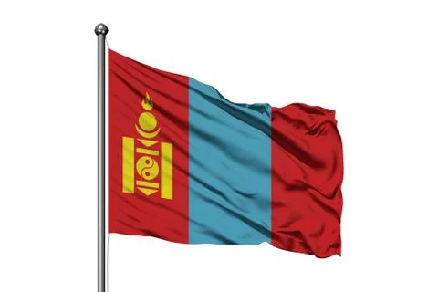 Flag of Mongolia waving in the wind, isolated white background. Mongolian fla Stock-Fotos