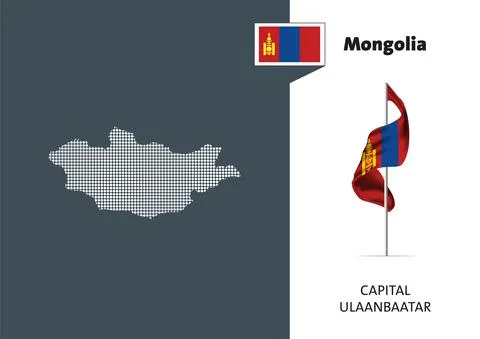 Flag of Mongolia on white background. Dotted map of Mongolia Stock Illustration
