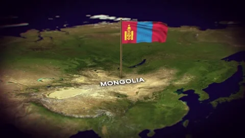 The Flag of Mongolia on the World Map, Mongolia map with flag 3d animation Stock Footage 306601162