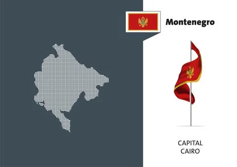 Flag of Montenegro on white background. Dotted map of Montenegro Stock Illustration