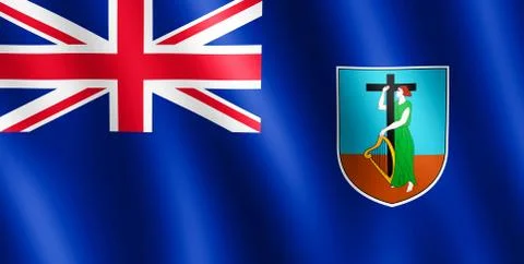 Flag of Montserrat waving in the wind Stock Illustration