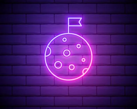 Flag on the moon neon icon. Elements of web set. Simple icon for websites, we 스톡 일러스트