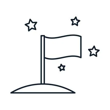 Flag on the Moon in outline style Stock Illustration