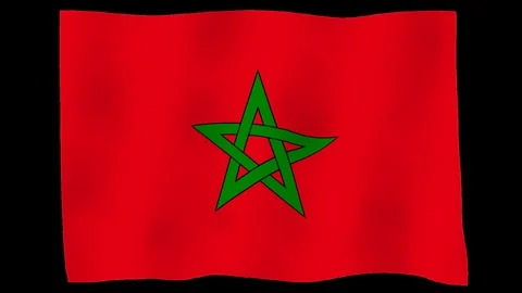 Flag of Morocco, 60 fps, slow motion, lopped, alpha channel Stock Footage 100019868