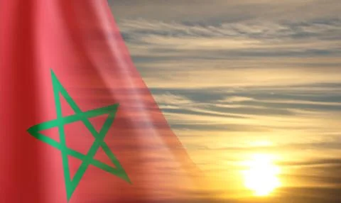 Flag of Morocco against the sunset Stock Illustration
