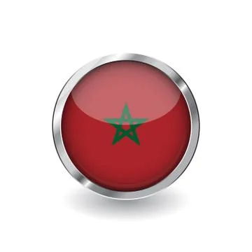 Flag of morocco, button with metal frame and shadow. morocco flag vector icon Stock Illustration