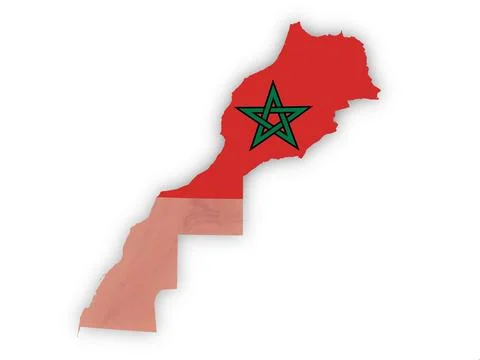 Flag of Morocco in shape of the country Stock Illustration