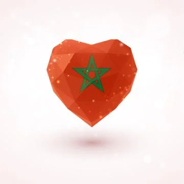 Flag of Morocco in shape diamond glass heart. Triangulation style 库存插图