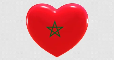 Flag of Morocco on turning Heart 3D Loop Animation with Alpha Channel 4K UHD Video stock 170455956