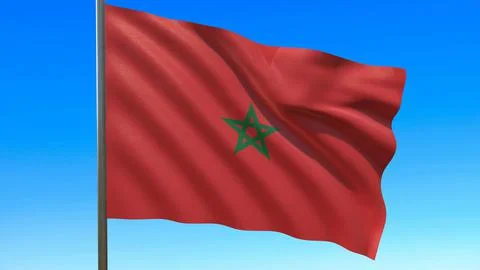 Flag of morocco waving in the wind on flagpole against the sky 3d-rendering イラスト素材