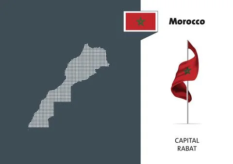 Flag of Morocco on white background. Dotted Map of Morocco Stock Illustration