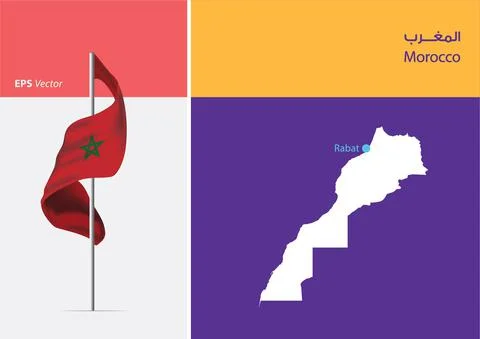 Flag of Morocco on white background with Map Stock Illustration