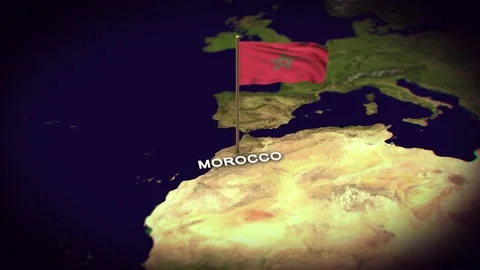 The Flag of Morocco on the World Map, Morocco map with flag 3d animation Stock Footage 289641040