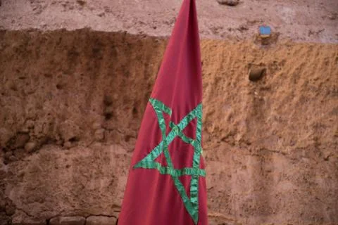 Flag of Morroco in a desert in Marrakech Stock Photos