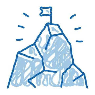 Flag On Mountain doodle icon hand drawn illustration Stock Illustration