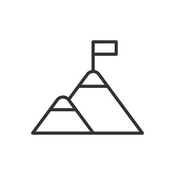 Flag on the mountain, icon in line design. Flag, mountain, summit, peak, climb Stock-Illustration