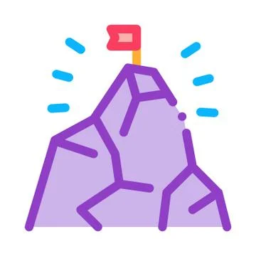 Flag On Mountain Icon Vector Outline Illustration Stock Illustration