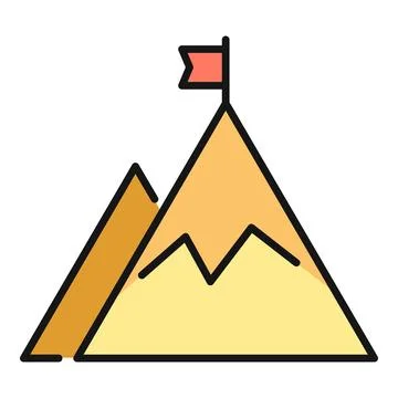 Flag on mountain peak icon representing success and achievement Stock Illustration