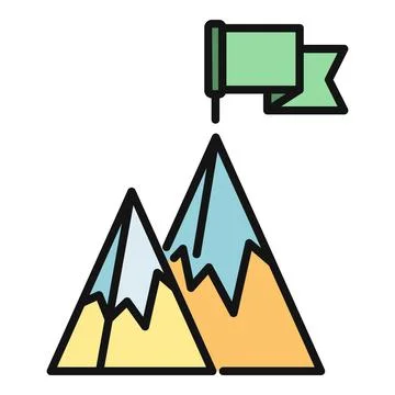 Flag on mountain peak marking goal achievement Stock Illustration