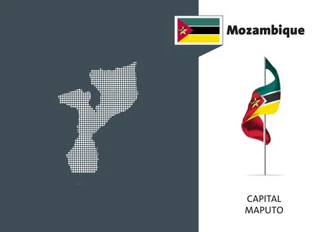 Flag of Mozambique on white background. Dotted map of Mozambique Stock Illustration