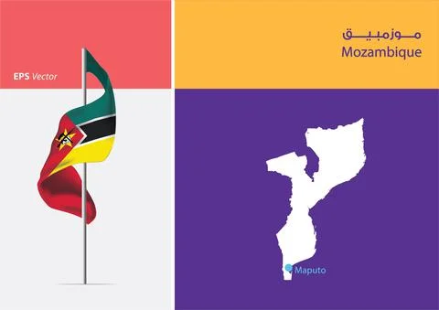 Flag of Mozambique on white background with Map Stock Illustration